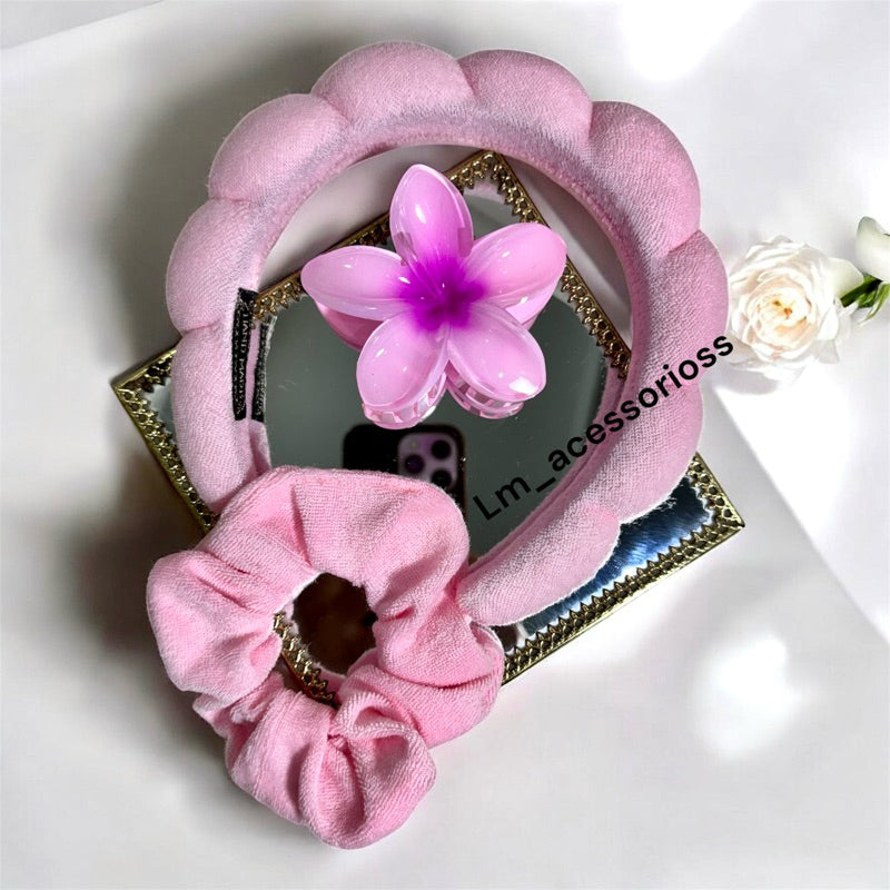 Kit tiara + xuxinha+ piranha de flor